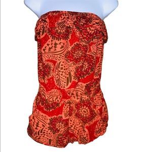 Jessica Simpson Strapless Red & Orange Floral Romper